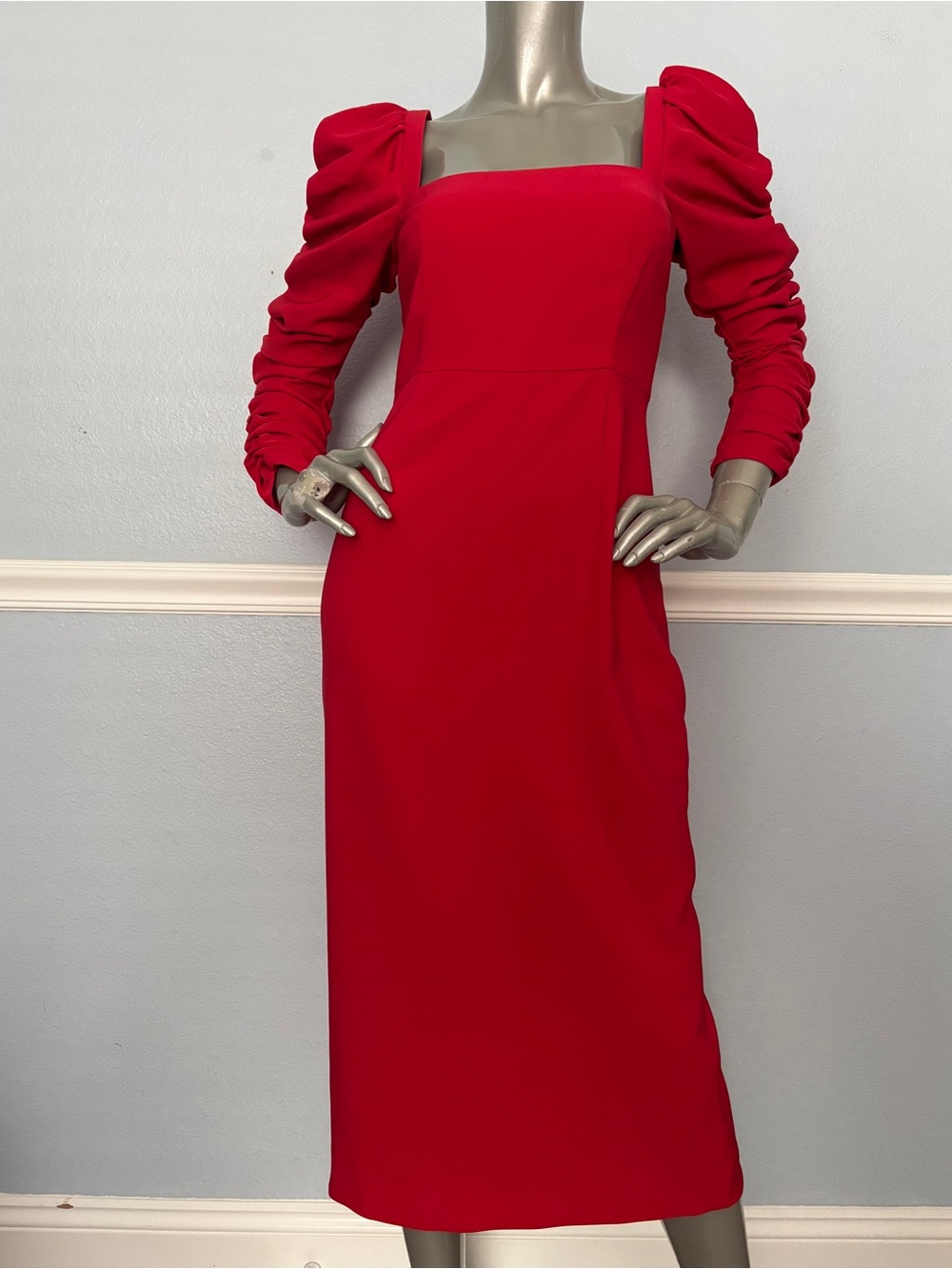 Antonio Melani Eleną Red Midi Ruched Long Sleeve Dress Nwt
